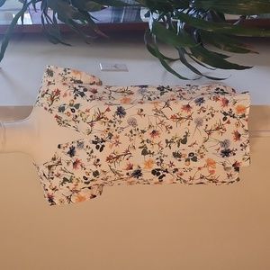 Pleione White Floral Capped Shoulder Blouse V Neck Green Orange Blue Yellow Pink